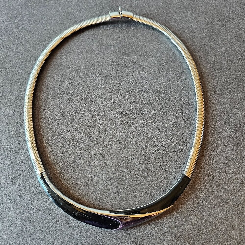 Monet Silver Tone Necklace with Black Accent